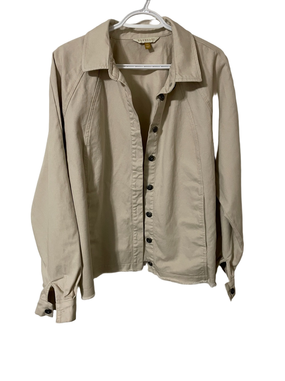 DownEast Beige Denim Jacket with Raw Hem Size XXL